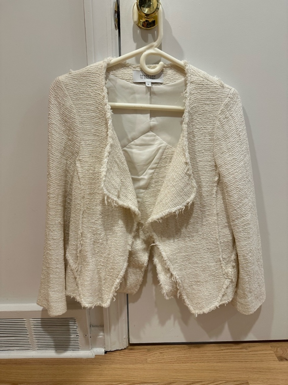 10 Crosby Derek Lam Cream Bouclé Fringe Trim Jacket